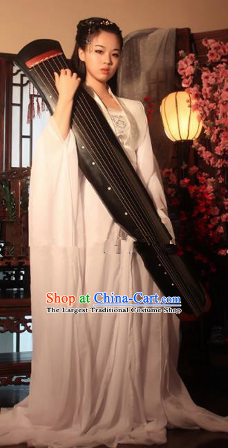Chinese Ancient Cosplay Peri Goddess White Hanfu Dress Traditional Tang Dynasty Imperial Consort Costume for Women