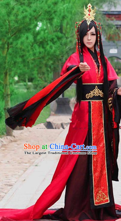 Chinese Ancient Swordsman Red Hanfu Han Dynasty Royal Highness Wedding Costume for Men