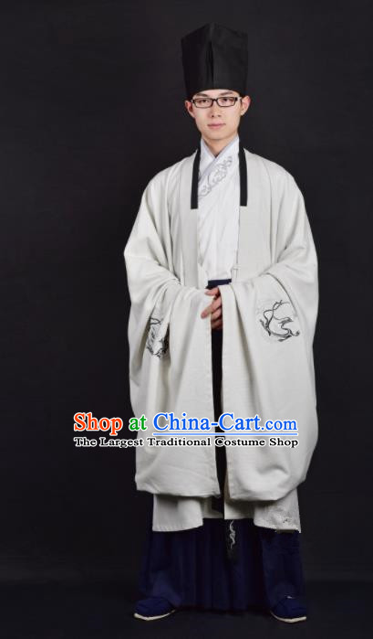 Chinese Ancient Taoist White Clothing Traditional Han Dynasty Minister Costume for Men