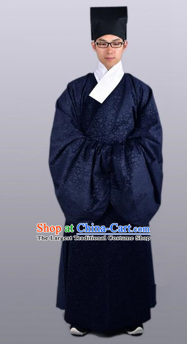 Chinese Ancient Traditional Ming Dynasty Taoist Priest Costume Navy Priest Frock for Men