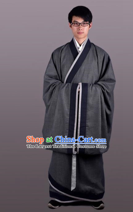 Chinese Ancient Traditional Han Dynasty Scholar Costume Curving-Front Robe for Men