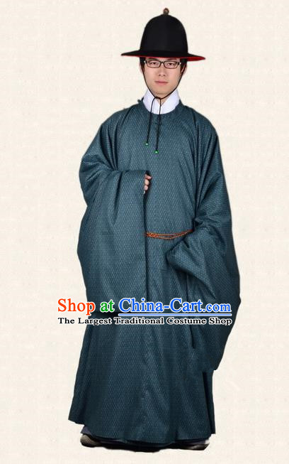 Chinese Ancient Traditional Ming Dynasty Minister Costumes Atrovirens Robe for Men