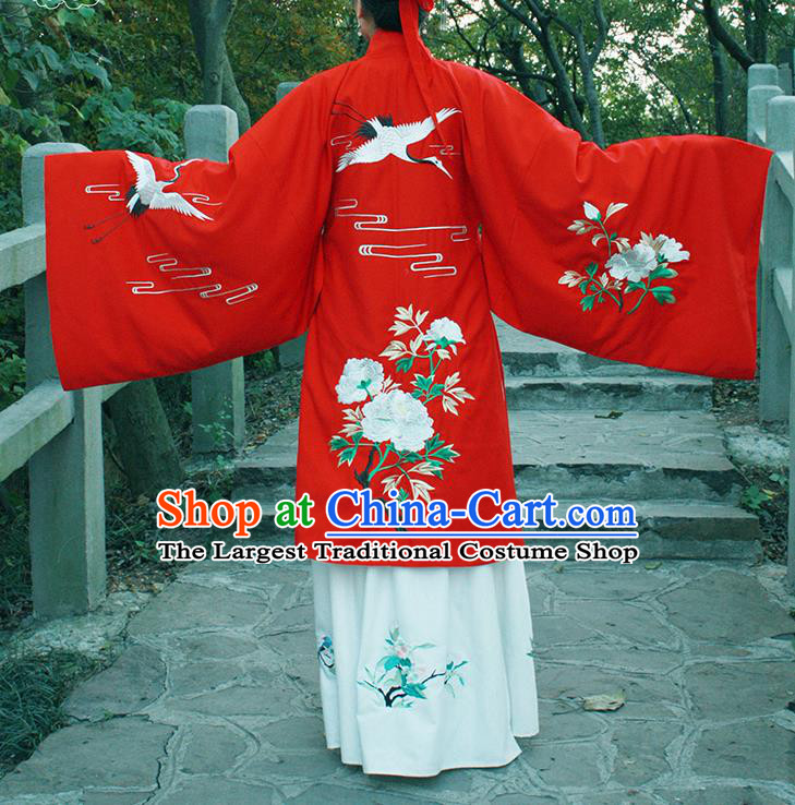 Chinese Ancient Red Cloak Hanfu Dress Ming Dynasty Princess Embroidered Costume for Rich Women