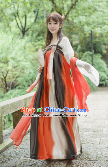 Traditional Chinese Tang Dynasty Maidenform Costume Ancient Princess Red Hanfu Dress for Women