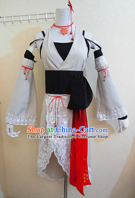 Asian Chinese Cosplay Female Swordsman Costume Ancient Knight White Dress for Women