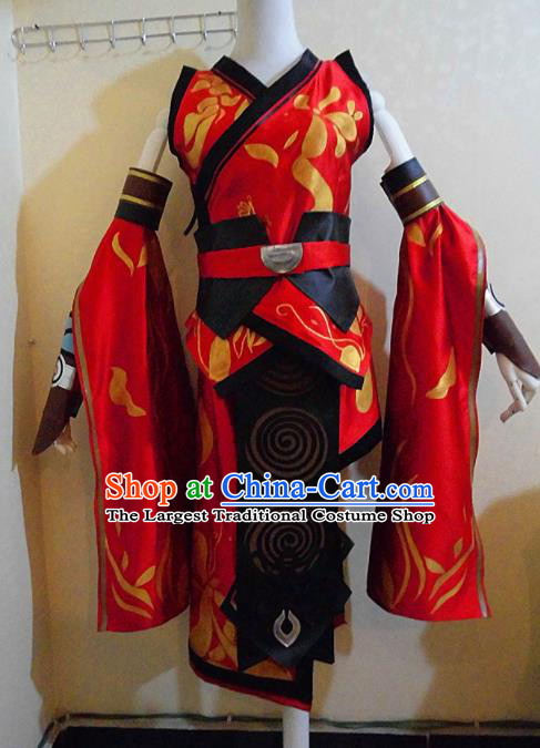 Asian Chinese Cosplay Female Swordsman Costume Ancient Knight Red Dress for Women