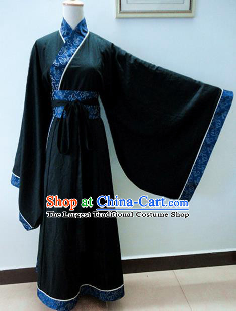 Chinese Traditional Han Dynasty Scholar Costumes Ancient Nobility Childe Black Robe for Men