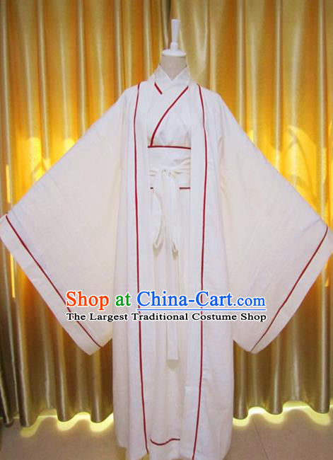 Chinese Traditional Han Dynasty Scholar Costumes Ancient Nobility Childe White Robe for Men