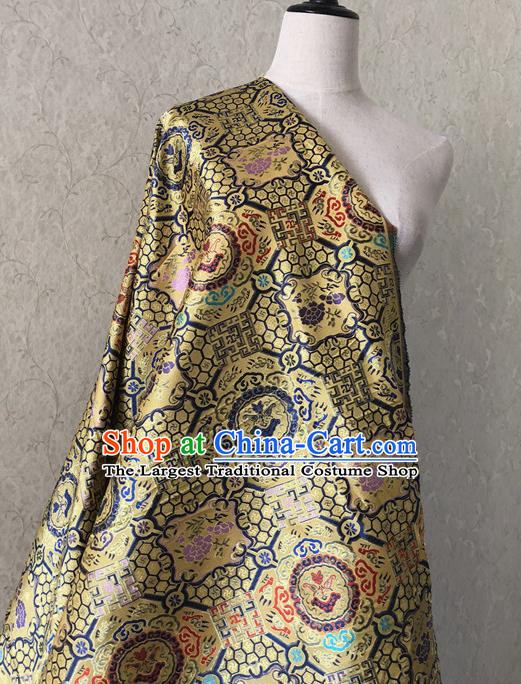 Asian Chinese Traditional Fabric Classical Pattern Golden Brocade Cheongsam Cloth Silk Fabric
