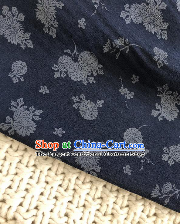 Asian Chinese Traditional Fabric Classical Chrysanthemum Pattern Navy Brocade Cheongsam Cloth Silk Fabric