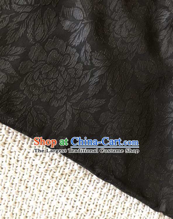 Asian Chinese Traditional Fabric Classical Peony Pattern Black Brocade Cheongsam Cloth Silk Fabric