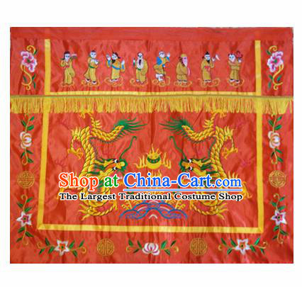 Traditional Chinese Beijing Opera Props Flag Embroidered Dragons Square Table Antependium Banner