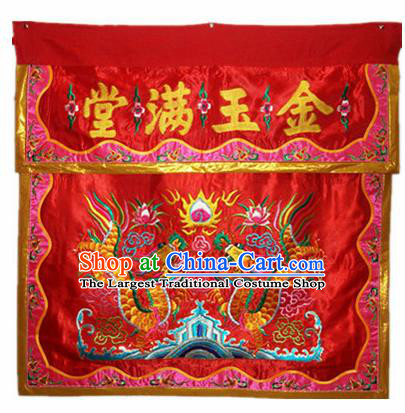 Traditional Chinese Beijing Opera Props Flag Embroidered Dragons Red Altar Antependium Banner