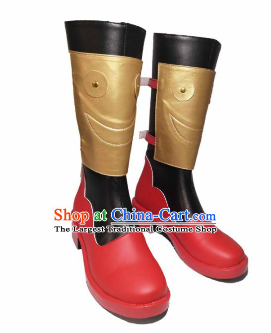 Asian Chinese Cosplay Cartoon General Shoes Ancient Swordsman Red Boots for Men