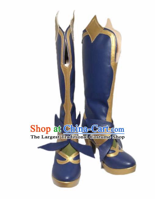 Asian Chinese Cosplay Shoes Cartoon Fairy Blue Boots for Women