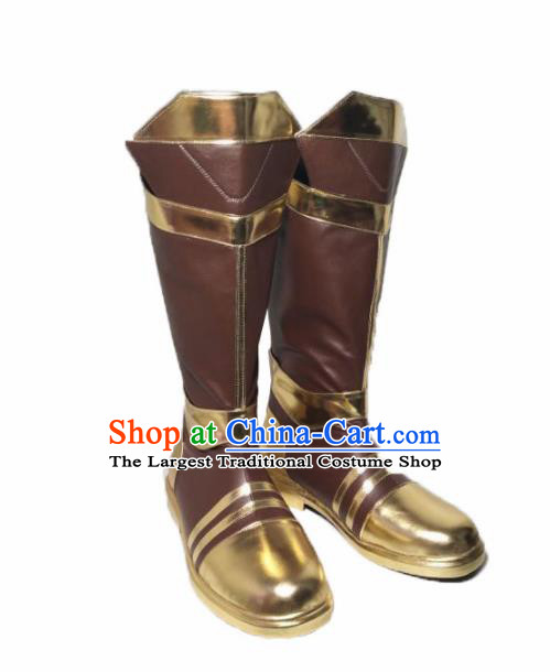 Asian Chinese Cosplay Cartoon Shoes Ancient Swordsman Brown Boots for Men