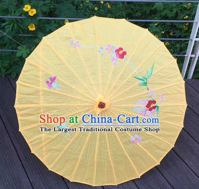 Traditional Chinese Folk Dance Umbrella Light Yellow Oil-Paper Umbrella for Women