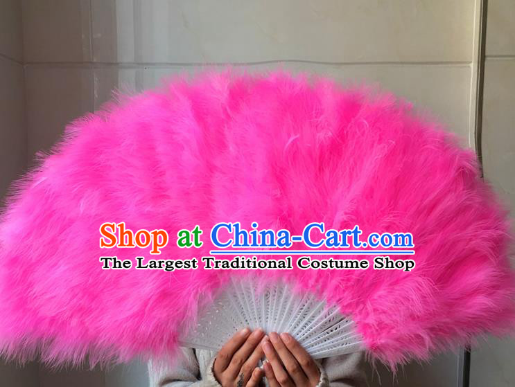 Traditional Chinese Crafts Folding Fan China Folk Dance Pink Feather Fans