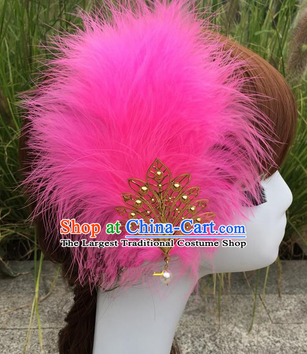 Traditional Chinese Bride Hair Accessories Folk Dance Rosy Feather Hair Stick for Kids
