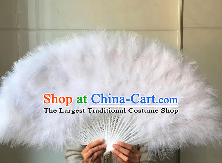 Traditional Chinese Crafts Folding Fan China Folk Dance White Feather Fans