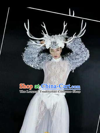Professional Stage Performance Costume Halloween Cosplay Clown Sequins Clothing and Antlers Headwear for Men