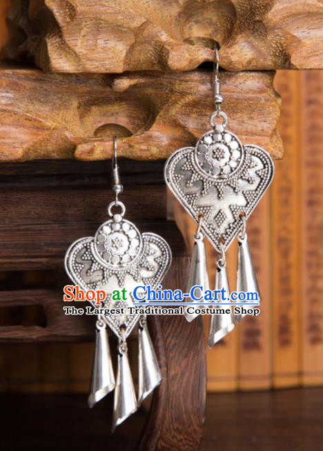 Chinese Traditional Ear Accessories Miao Minority Bells Tassel Earrings for Women