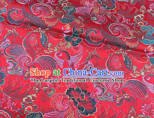 Chinese Traditional Red Silk Fabric Cheongsam Tang Suit Brocade Palace Pattern Cloth Material Drapery