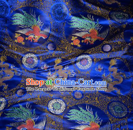 Chinese Traditional Royalblue Silk Fabric Tang Suit Brocade Dragon and Phoenix Pattern Cloth Material Drapery