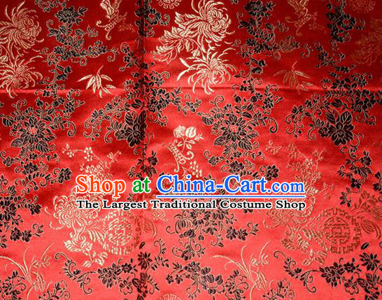 Chrysanthemum Pattern Chinese Traditional Red Silk Fabric Tang Suit Brocade Cloth Cheongsam Material Drapery