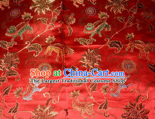 Kylin Pattern Chinese Traditional Red Silk Fabric Tang Suit Brocade Cloth Cheongsam Material Drapery