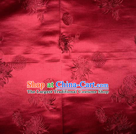 Chinese Traditional Cheongsam Silk Fabric Tang Suit Wine Red Brocade Classical Chrysanthemum Pattern Cloth Material Drapery