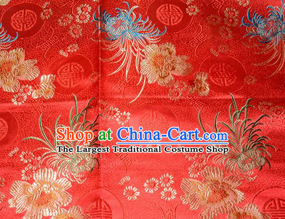 Chinese Traditional Silk Fabric Classical Chrysanthemum Pattern Tang Suit Red Brocade Cloth Cheongsam Material Drapery