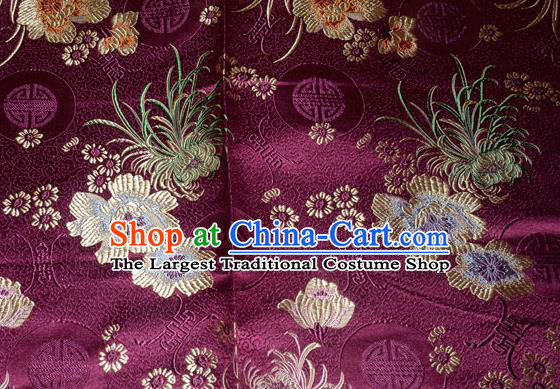 Chinese Traditional Silk Fabric Classical Chrysanthemum Pattern Tang Suit Purple Brocade Cloth Cheongsam Material Drapery
