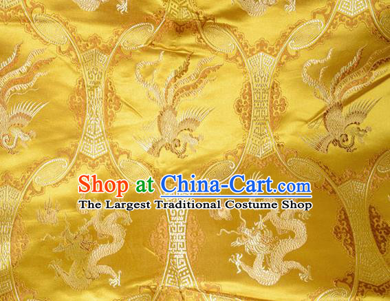 Classical Dragons Phoenix Pattern Chinese Traditional Golden Silk Fabric Tang Suit Brocade Cloth Cheongsam Material Drapery