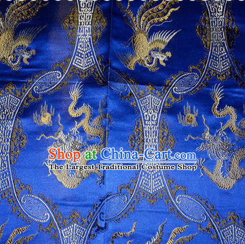 Classical Dragons Phoenix Pattern Chinese Traditional Royalblue Silk Fabric Tang Suit Brocade Cloth Cheongsam Material Drapery