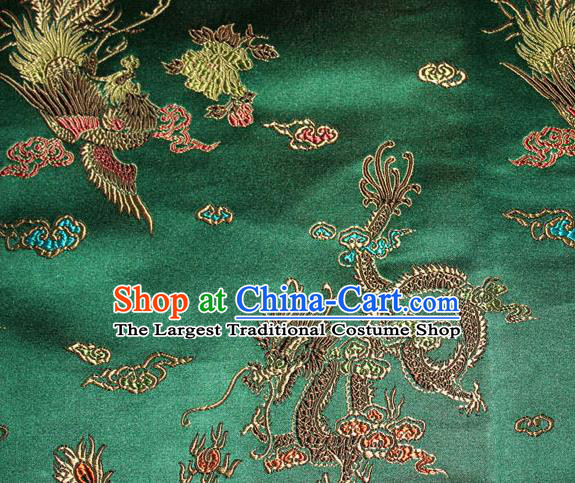 Chinese Traditional Green Silk Fabric Dragon Phoenix Peony Pattern Tang Suit Brocade Cloth Cheongsam Material Drapery