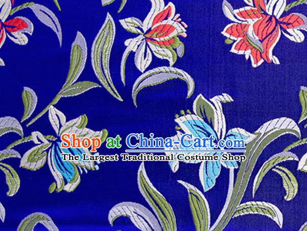 Chinese Traditional Silk Fabric Tang Suit Classical Pattern Royalblue Brocade Cloth Cheongsam Material Drapery
