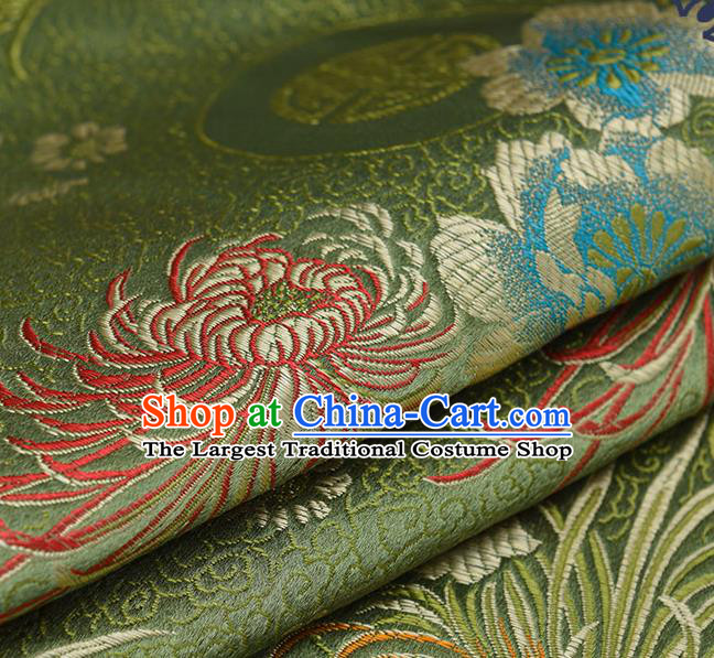 Chinese Traditional Olive Green Brocade Fabric Chrysanthemum Pattern Tang Suit Silk Cloth Cheongsam Material Drapery