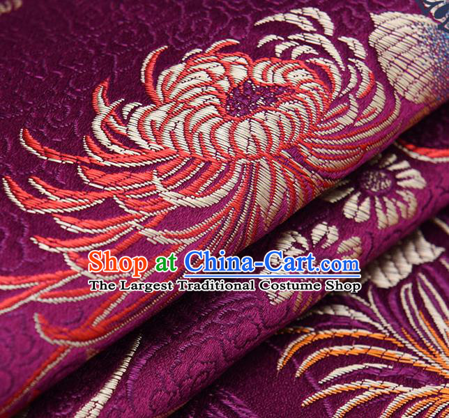 Chinese Traditional Purple Brocade Fabric Chrysanthemum Pattern Tang Suit Silk Cloth Cheongsam Material Drapery