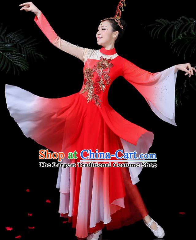 Chinese Classical Umbrella Dance Red Costume Traditional Folk
