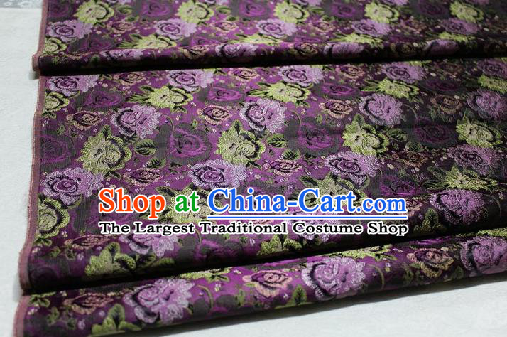 Chinese Traditional Cheongsam Cloth Tang Suit Rose Pattern Purple Brocade Fabric Silk Material Drapery