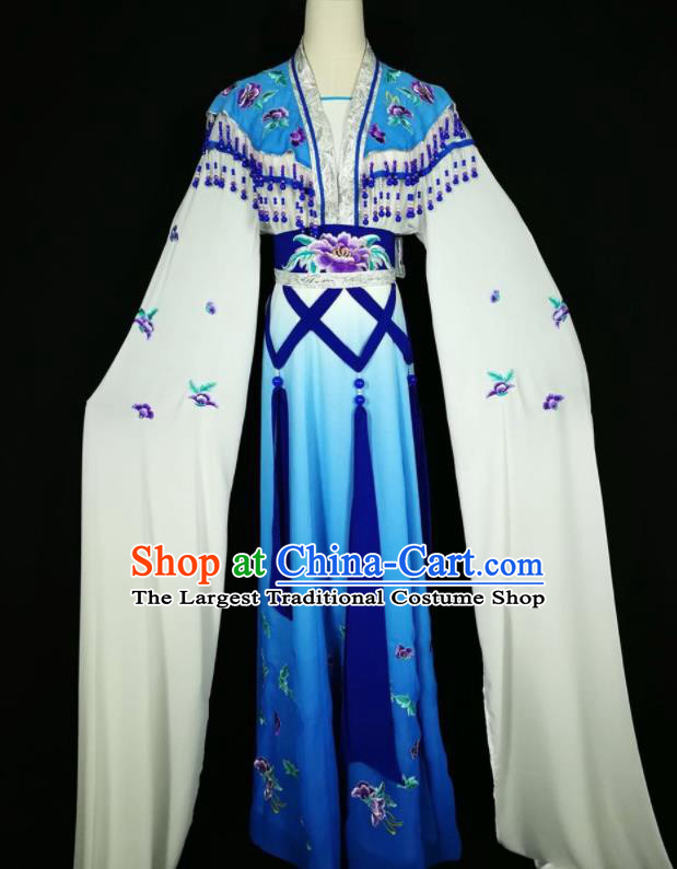 Chinese Traditional Beijing Opera Actress Costume Princess Embroidered Royalblue Hanfu Dress for Adults