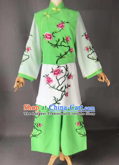Chinese Traditional Beijing Opera Maidservants Embroidered Green Clothing Peking Opera Diva Costumes for Adults