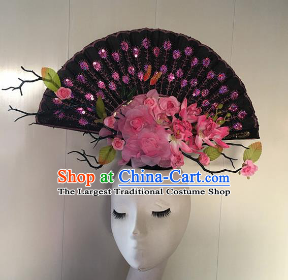 Chinese Stage Show Pink Peony Hair Accessories Traditional Catwalks Palace Headdress for Women