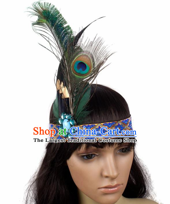 Top Brazilian Carnival Peacock Feather Hair Accessories Halloween Catwalks Primitive Tribe Hair Clasp for Women