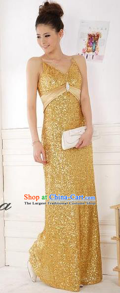 Top Stage Show Chorus Costumes Catwalks Compere Golden Full Dress for Women