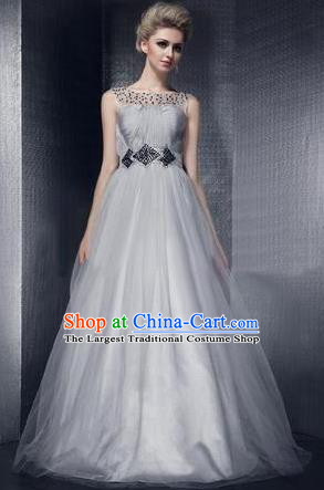 Top Stage Show Chorus Costumes Catwalks Compere Grey Veil Full Dress for Women
