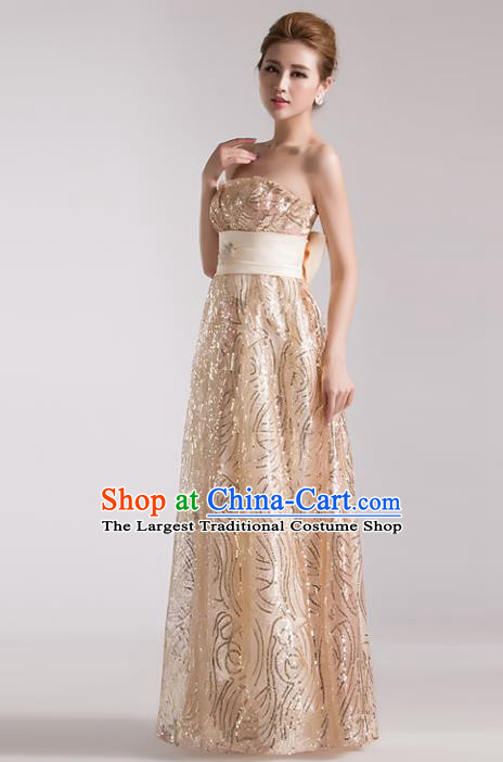 Top Stage Show Chorus Costumes Catwalks Compere Champagne Full Dress for Women