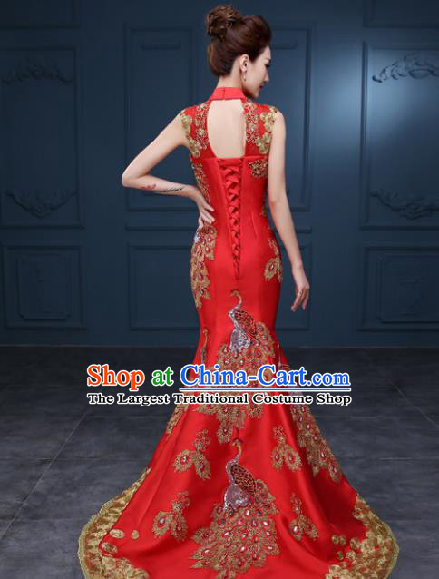 Chinese Traditional Elegant Wedding Qipao Dress Classical Costume Red Mermaid Cheongsam for Women
