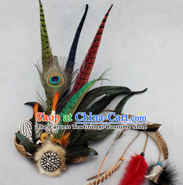 Top Halloween Apache Knight Hair Clasp Carnival Catwalks Primitive Tribe Feather Headwear for Adults